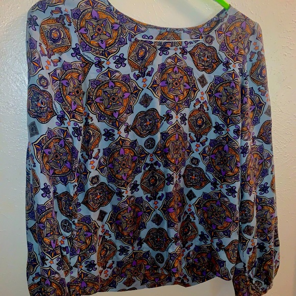 CHLOE Silk Blouse/ Bold Purple, Teal, and Mustard / Bell Sleeves - Picture 5 of 5
